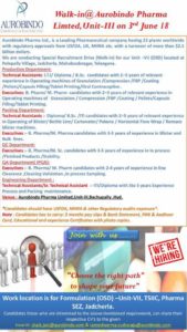 aurobindo pharma vacancies